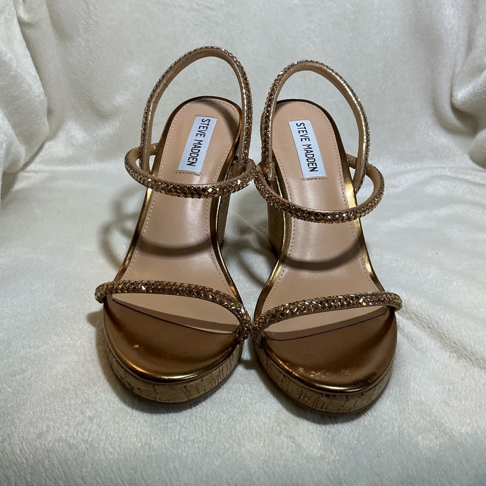 NEW Steve Madden “Udell” Gold Morgan Platform Wedge Sandals NWT - Picture 7 of 9